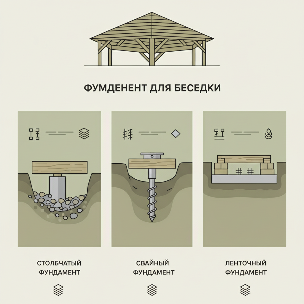 Фундамент для беседки: какой выбрать и как сделать — иллюстрация к статье «беседка своими руками»