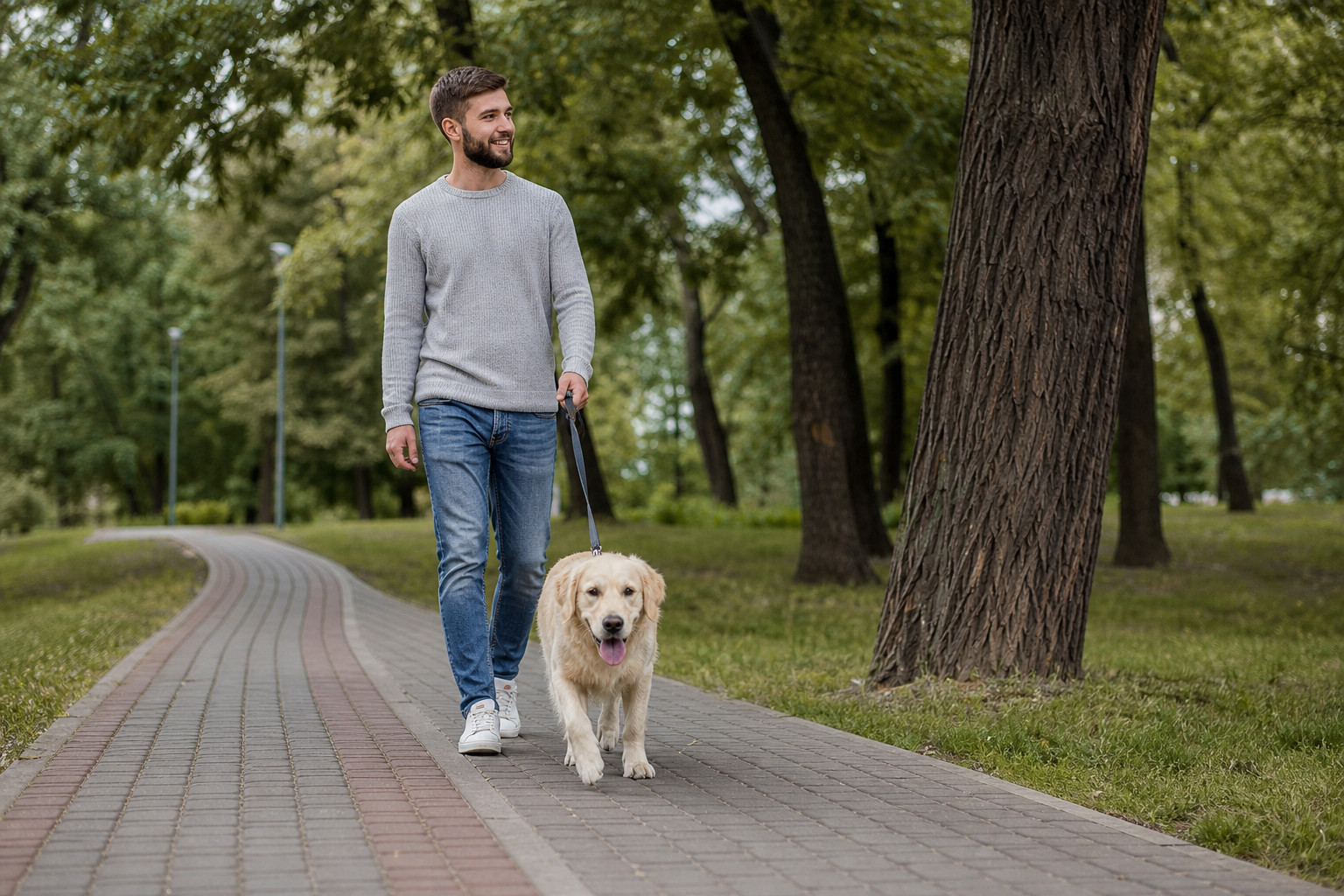 Прогулянка із собакою в парку для підтримання фізичної активності
